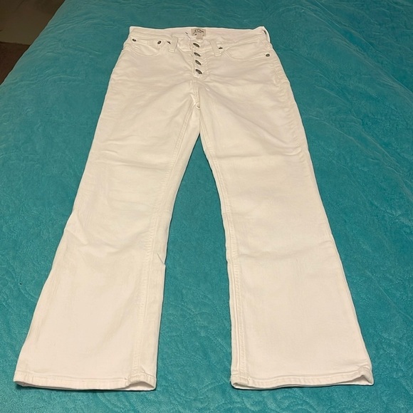 J Crew Button Fly High-rise Women’s Size 26 10” White Billie Demi Boot Crop Jean - Picture 1 of 12